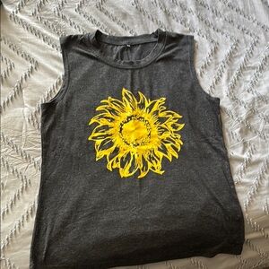 Gray Sleeveless Top with Yellow Sunflower